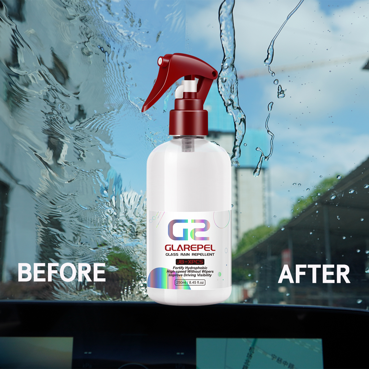 Vattenavvisande spray anti-regnbeläggning för bilglas hydrofob anti-regn flytande bil vindruta spegelmask  g2 clarepel