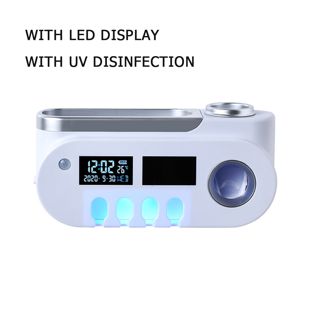 UV Toothbrush Holder Automatic Toothpaste Dispenser Toothbrush Sterilizer Toothpaste Squeezer Toothbrush Sanitizer USB Charge: White silver1