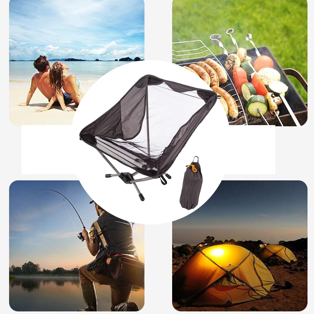 Campingstol - lav profil sammenleggbar stol til camping, Strand, piknik, grilling, sportsbegivenhet med bæreveske