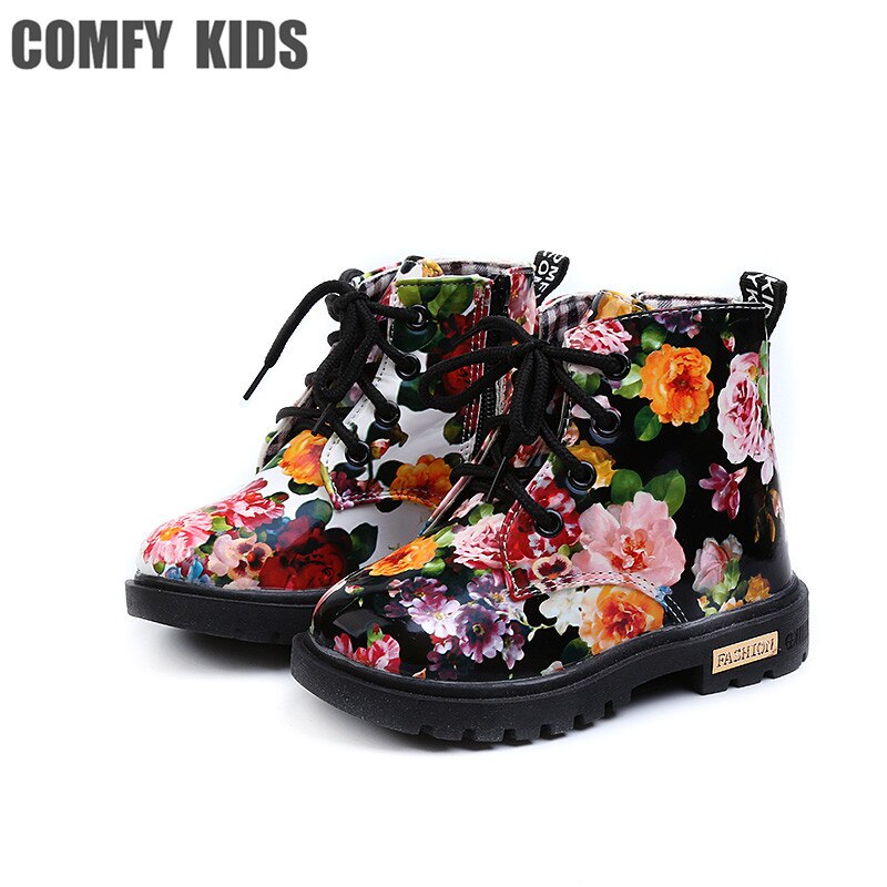 Confortable enfants chaussures filles bottes florales caoutchouc semelle fille enfant Botas gracieuse fleur imprimer Martin bottes taille 21-30