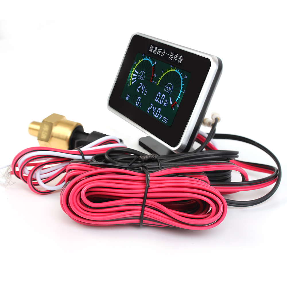 Digital Display Sensor Instrument Panel Voltmeter Water Temp Meter LCD Car Digital Oil Pressure Gauge Car Modification 4 In 1