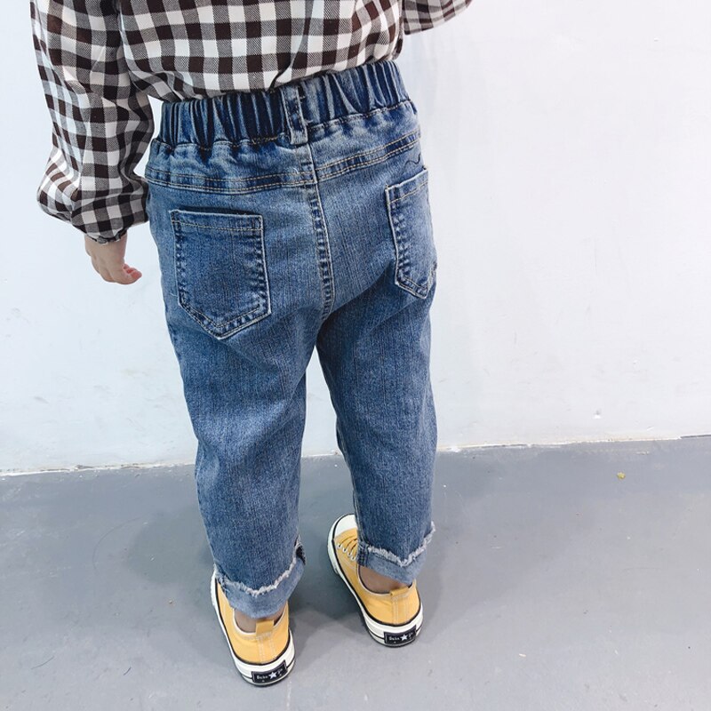 Våren barn flickkläder vilda lediga lösa jeans för barn flickkläder midja resår byxor baby tyg byxor