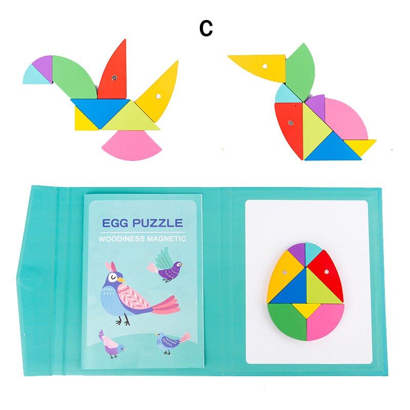 Magnetic 3D Puzzle Jigsaw Tangram Game Montessori Learning Educational Drawing Board Games Toy for Children Brain Tease: New C