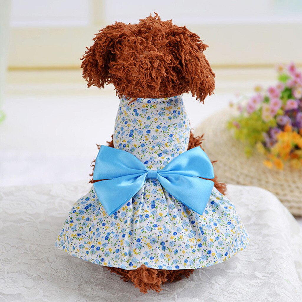 Hond Kleding Voor Kleine Honden Luxe Hond Puppy Zomer Dieptepunt Shirt Jurk Kleding Shirt Kat Strikje Jurk Ubranka dla Psa: BLUE / S