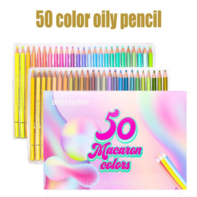 Brutfuner 150/180/260/520color water-soluble colored pencil student art wood oily pencil statione: 50 color oily