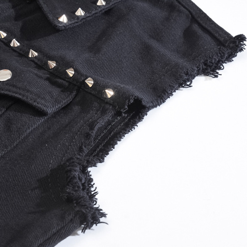 XIU LUO 5XL Denim Weste männer Punk Felsen Stil Niet Cowboy Schwarz Jeans Weste roh Rand Männlichen Motorrad Jacke ärmel Panzer