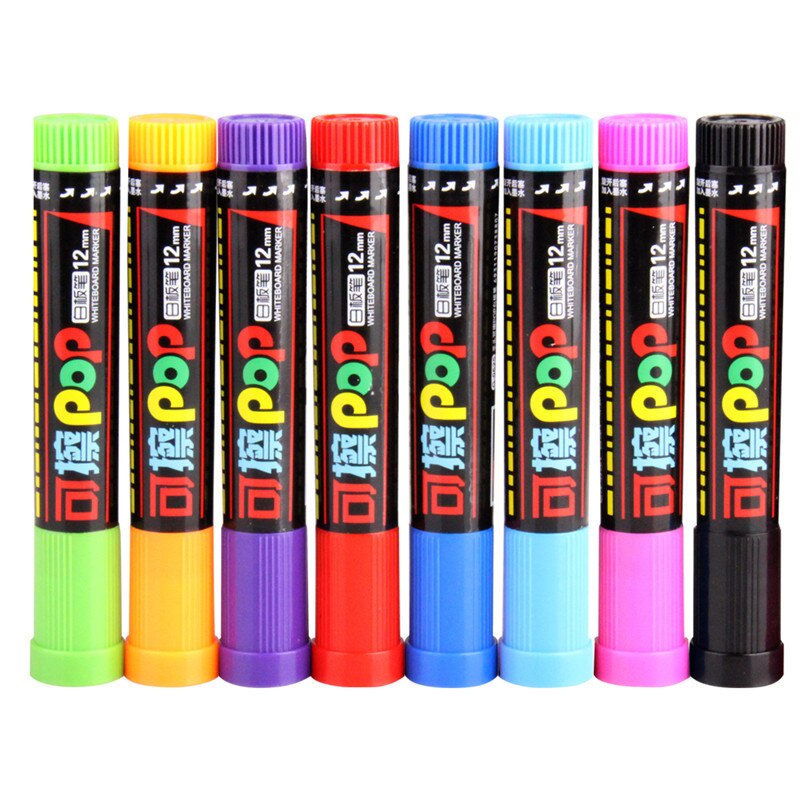 8 stks/set Whiteboard Marker Pen 12mm Breed Uitwisbare Art Platte Potloden Herhaalde Vullen Inkt Pennen voor Tekening Schilderen Briefpapier