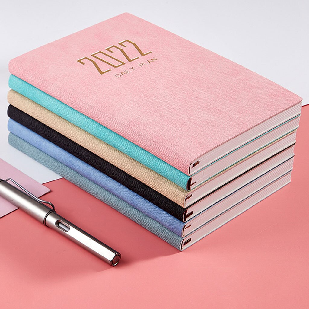 2022 PU Planner Schedule A5 Daily Planner Hourly Timetable Dated Ruled Daily Pages Ribbon Bookmark for Office Women Men