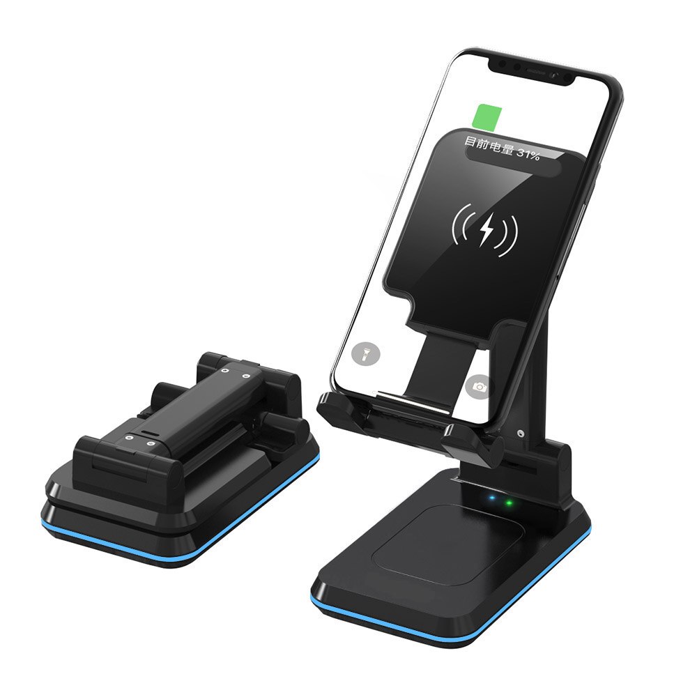 Fdgao draadloze opladerstandaard draagbare telefoonhouderbeugel 2 in 1 10w qi snellaadstation voor airpods pro iphone samsung: Telefoon oplaadhouder