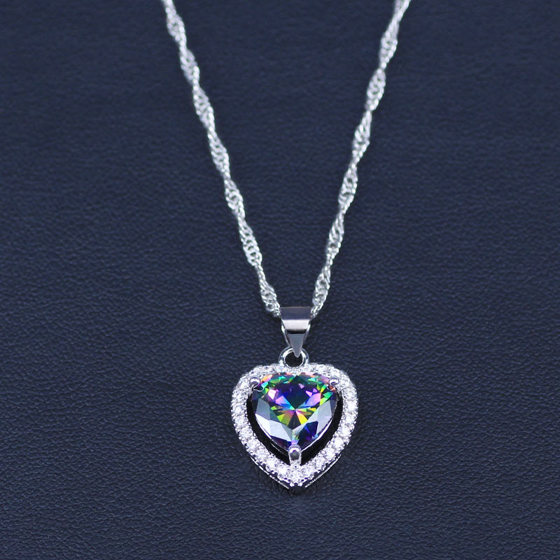 Heart Silver Color Jewelry Set Rainbow Zircon White CZ Jewelry Sets For Women Wedding Necklace/Earrings/Pendant/Ring