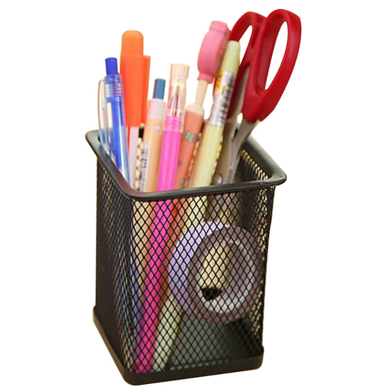 1Pcs Pen Holders Desk Organizer Pen Pencil Holder Storage Tray Desktop Office Metal Mesh Black Hollow Out Container Desktop Tool