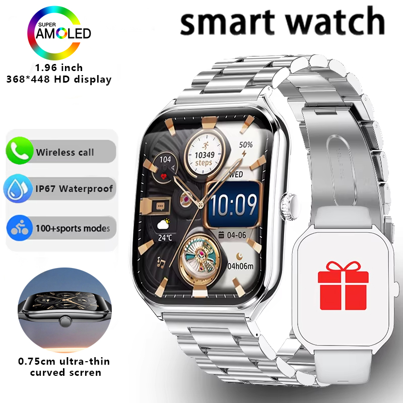 2025 Nuovo 1.96 "Utral Sottile Curvo Schermo Amoled Orologi Intelligenti BT Chiamata Uomo Donna IP68 Impermeabile Monitoraggio della saluto del Sonno Smartwatch: Blu