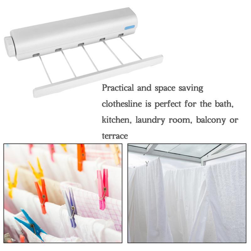 Retractable Indoor Clothes Hanger Rope Wall Mounted Hanger Drying Towel Rack Flexible Clothesline Bathroom Clothes Dryer