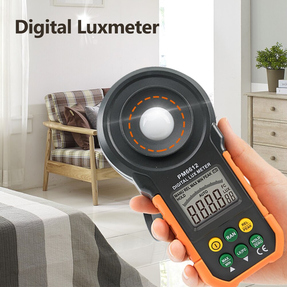 LCD Display Large Screen 200000Lux Digital Luxmeter ABS Levels Light Tester PM6612 Measuring Illumination Meter Portable