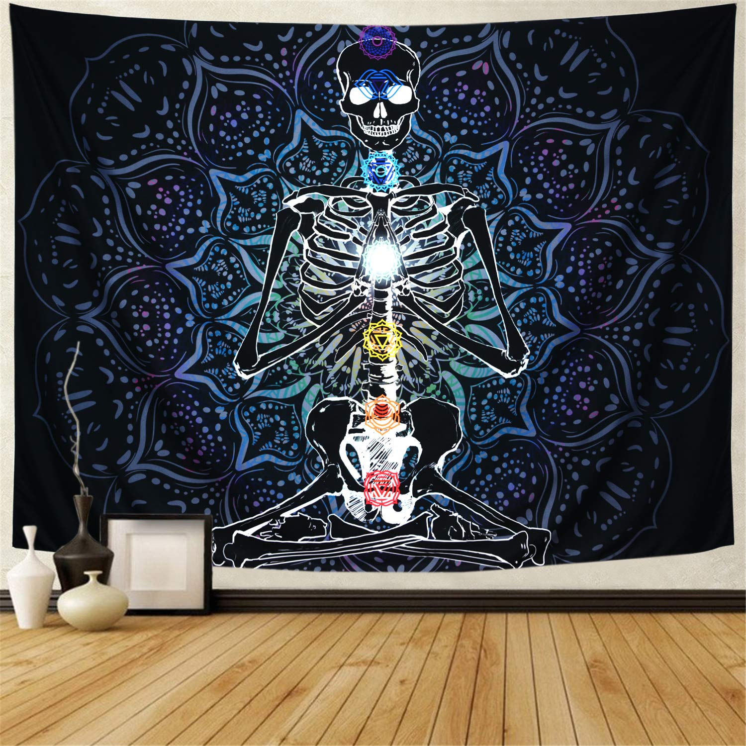 Siedem czakry czarna medytacja szkielet gobelin Mandala czaszka ściana wisząca