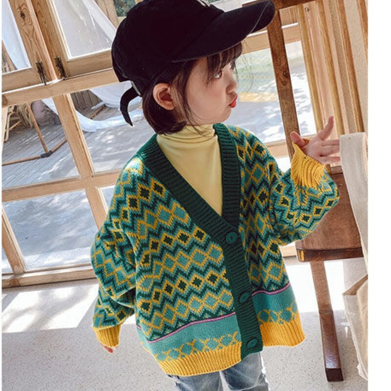 Primavera autunno ragazze ragazzi maglione verde abbigliamento per bambini maglieria Cardigan per bambini abbigliamento per bambini cappotti Casual per bambini lavorati a maglia