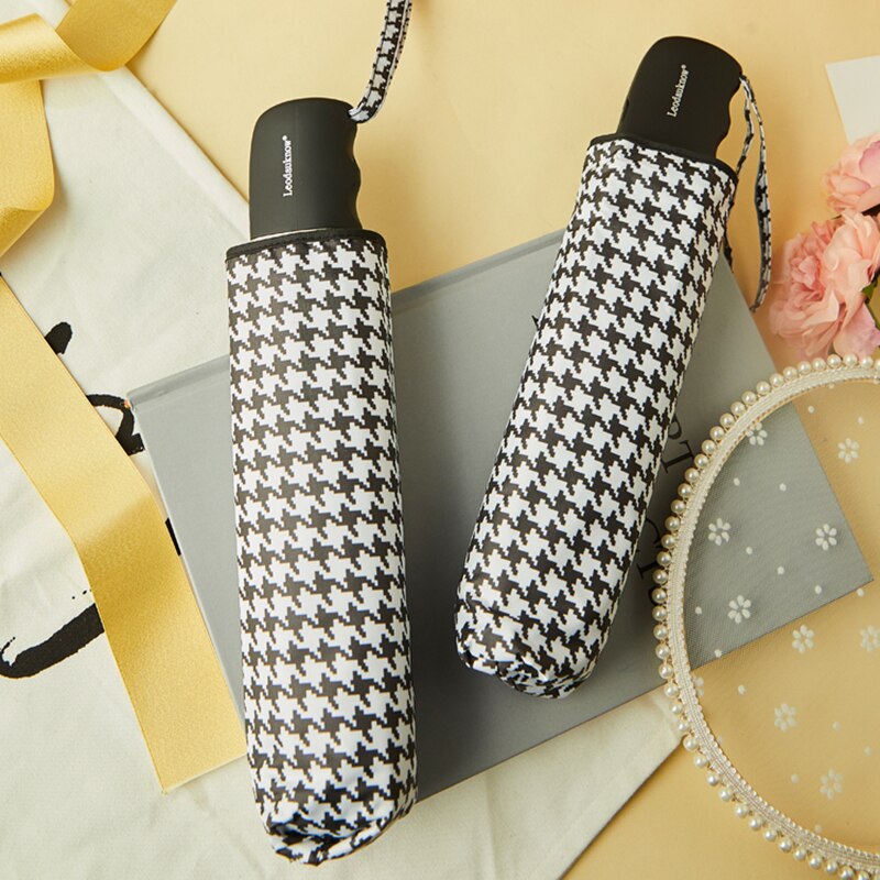 Classical Houndstooth Umbrella Rain Women Anti UV Sun Simple Umbrellas Automatic Folding Umbrella Black Coating Parasol