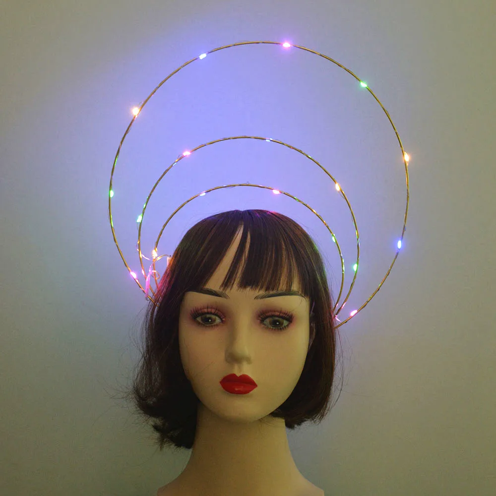 Glow Light Up Godin Crown Angel Bridal Gold Halo Hoofdband Veer Bloem Haarband Verjaardagsfeestje Heks Koningin Haar Slijtage Cadeau: Mintgroen