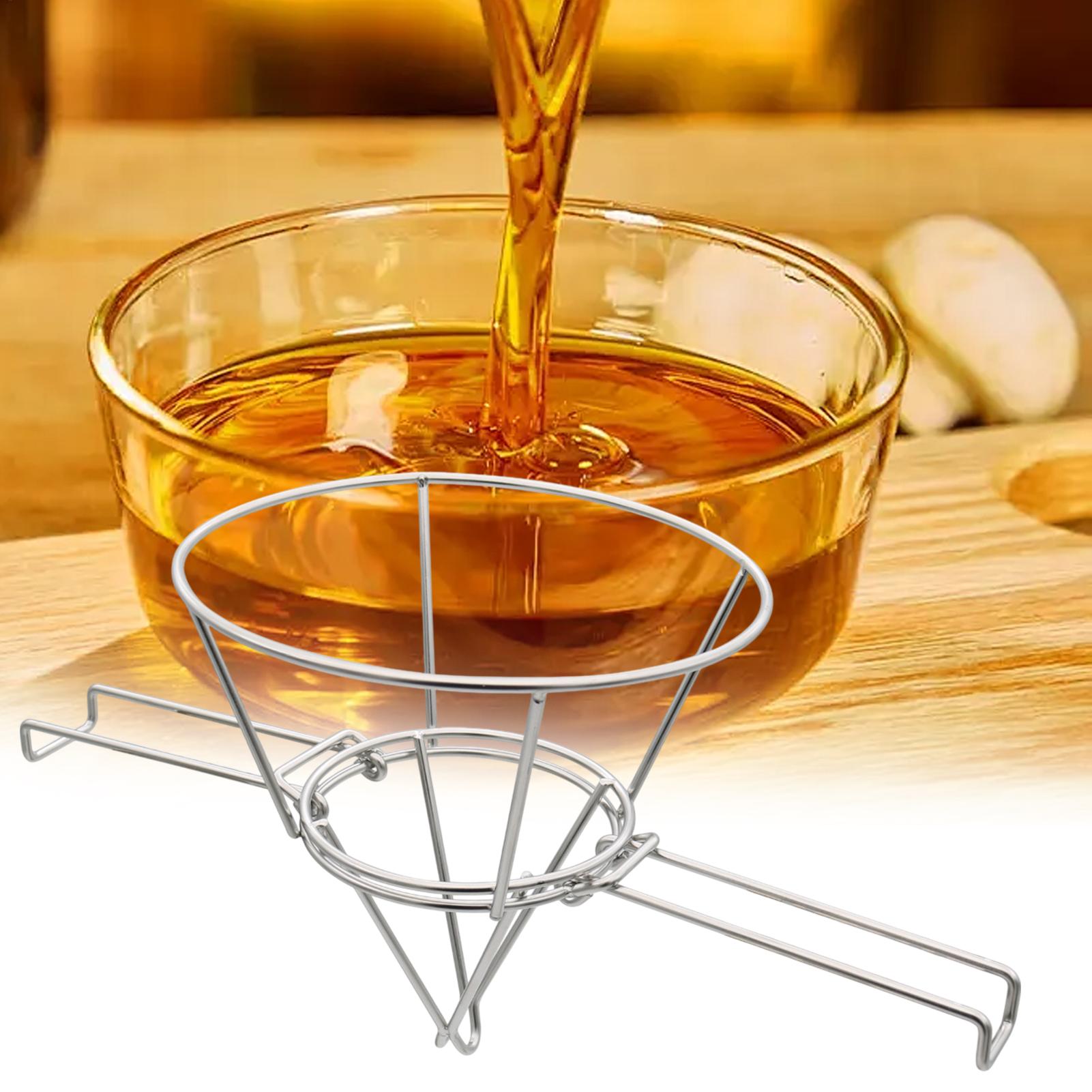 Deep Fryer Oil Cone Filter Holder Fryer Filter Stand Maple Syrup Filter Stand Stainless Steel Strainer Rack with Folding Arms