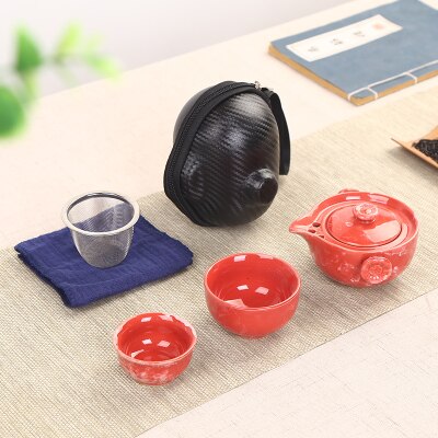 Service à thé de voyage | Four japonais, changement rapide de tasse, une théière, deux tasses, étui de transport en plein air, théière kungfu en céramique: 5