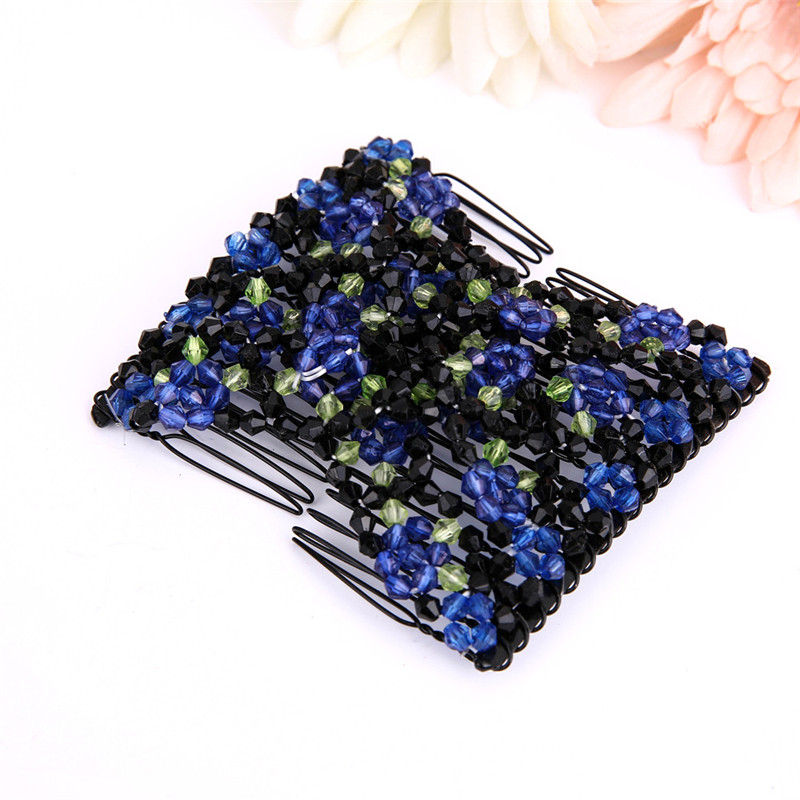 Accessoires de coiffure de dames perles magiques élasticité Double peigne à cheveux pince accessoires de coiffure extensibles: Blue