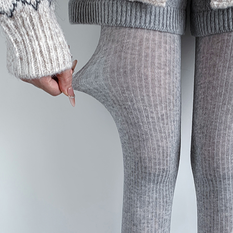 y2k Girls Knitted Striped Tights Women Autumn Winter Basic Casual Streetwear Pantyhose Stocking For Women: Dark Grey