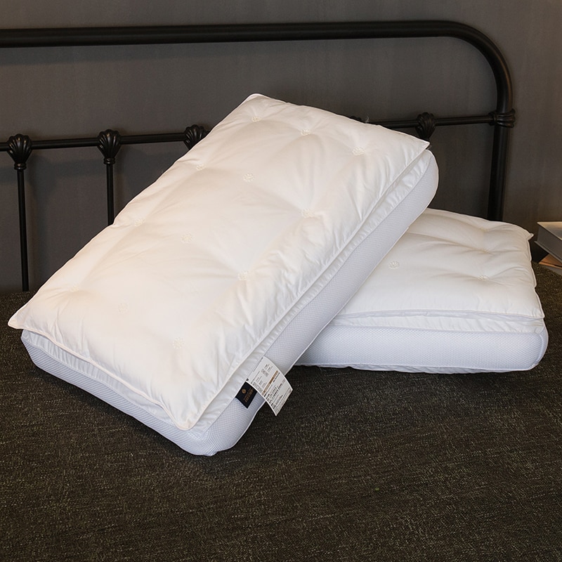 White Solid Double-deck thick Bed Pillows 48x74cm Cotton Polyester Filler Neck Pillow Massage Therapy Bedding Homeuse