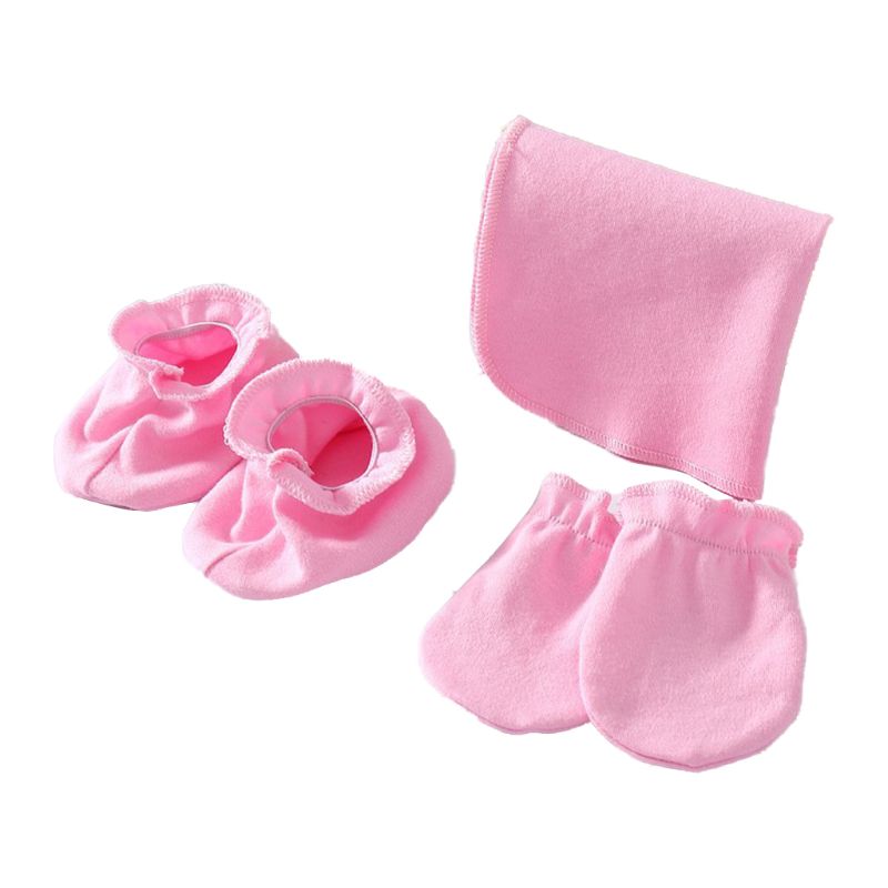 Guantes de toalla suave de algodón para Saliva para recién nacidos, juego de fundas para los pies, mitones antiarañazos, calcetines con babero de tela para comer y eructar: Rosa