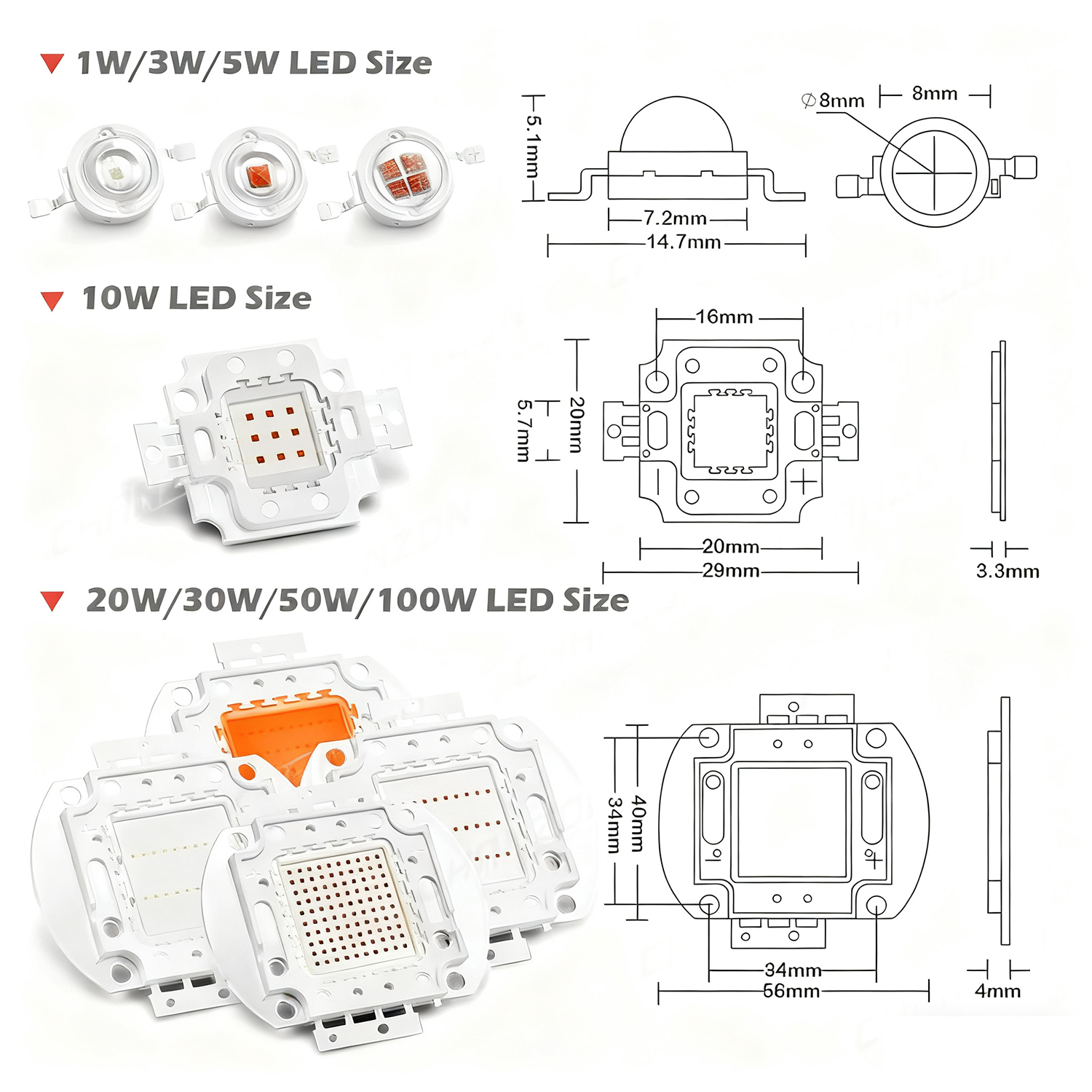 Hochleistungs-LED-Chip-Lampe, 440 Nm, 660 Nm, tiefrot, Königsblau, Vollspektrum, 1 W, 3 W, 5 W, 10 W, 20 W, 30 W, 50 W, 100 W, Pflanzenwachstumslichtperle