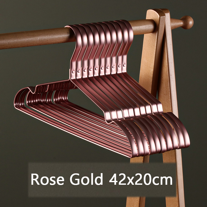 10Pcs Matte Gold Hanger Kleren Paard Aluminiumlegering Droogrek Anti-Slip Jurk Handdoek Hangers Kledingkast Space Saver organizer: Roze