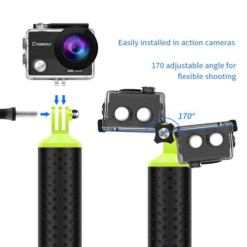 Flytende håndtak vanntett håndtak vannsport stang dykkestang monopod, inkluderer tommelskrue og justerbar håndleddsstropp