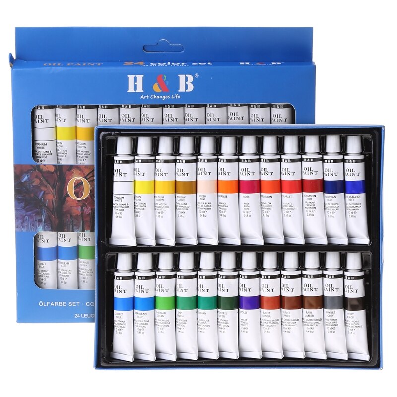 24 Colors Oil Painting Paint Drawing Pigment 12ml Tubes Set Artist U4LD