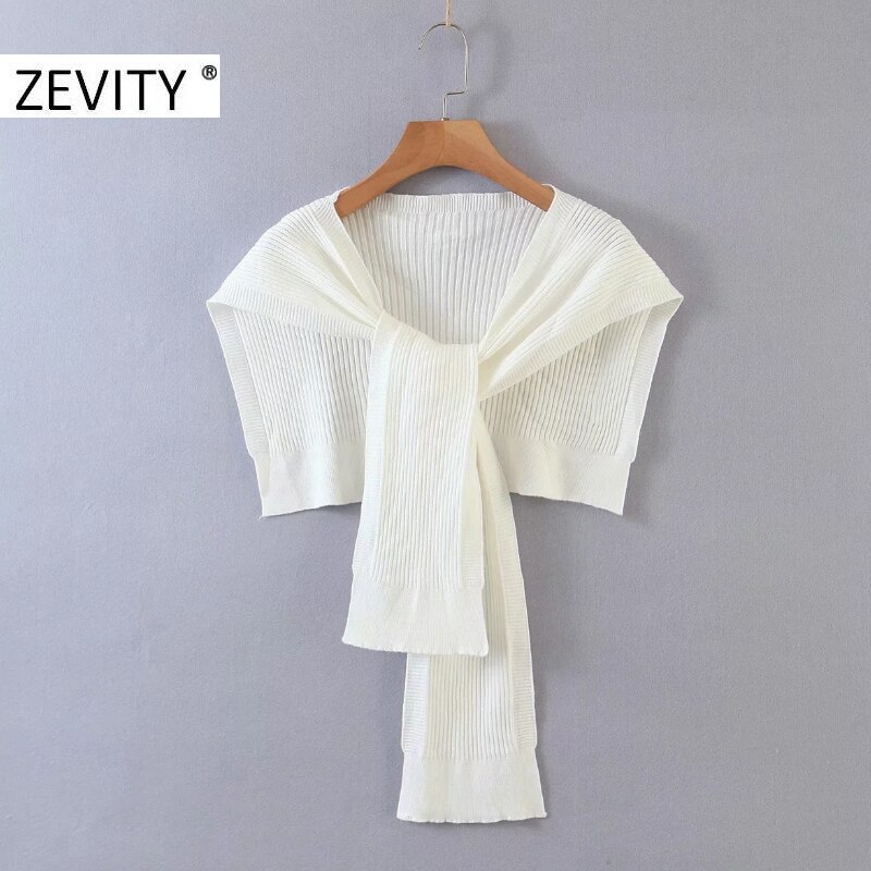 Zevity nouvelles femmes couleur unie tricot Wrap pull Chic automne châle femme loisirs noué court Swing hauts S452: XIAODES S1bai