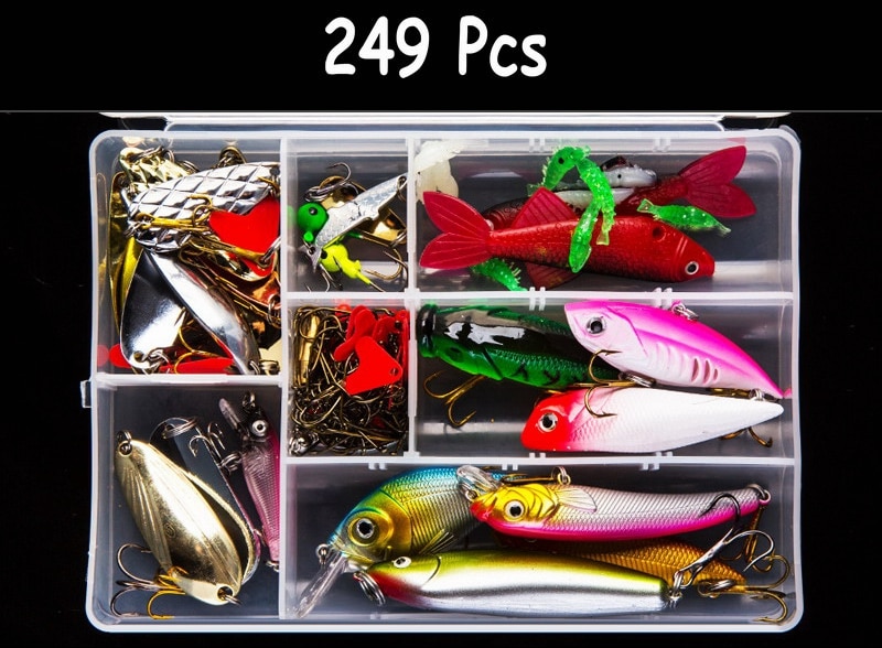 Multi fiskeri lokkesæt spinner crankbait minnow popper vib blød hård ske crank lokkemad fiskekroge tilbehør til redskabsboks