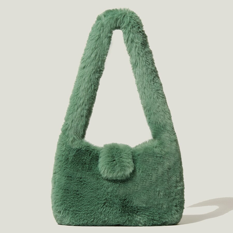 Sac à bandoulière de luxe en fausse fourrure pour femmes, fourre-tout de styliste à la , tissé de personnalité, sacs à main en laine pour dames, automne hiver: Green