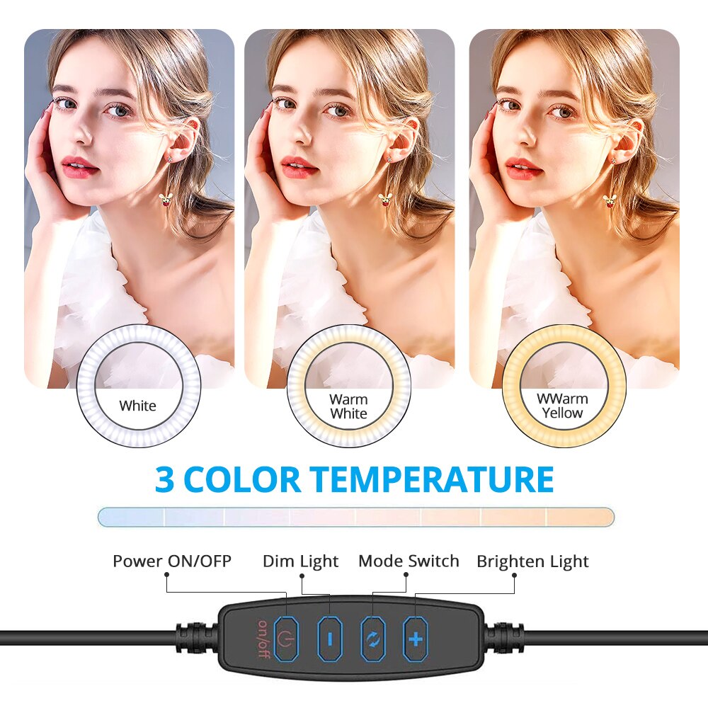 10 Inch Dimmable Ring Lamp LED Desktop Ring Light LED Ring Light with 2 Tripod For Makeup Video Live Studio Photography