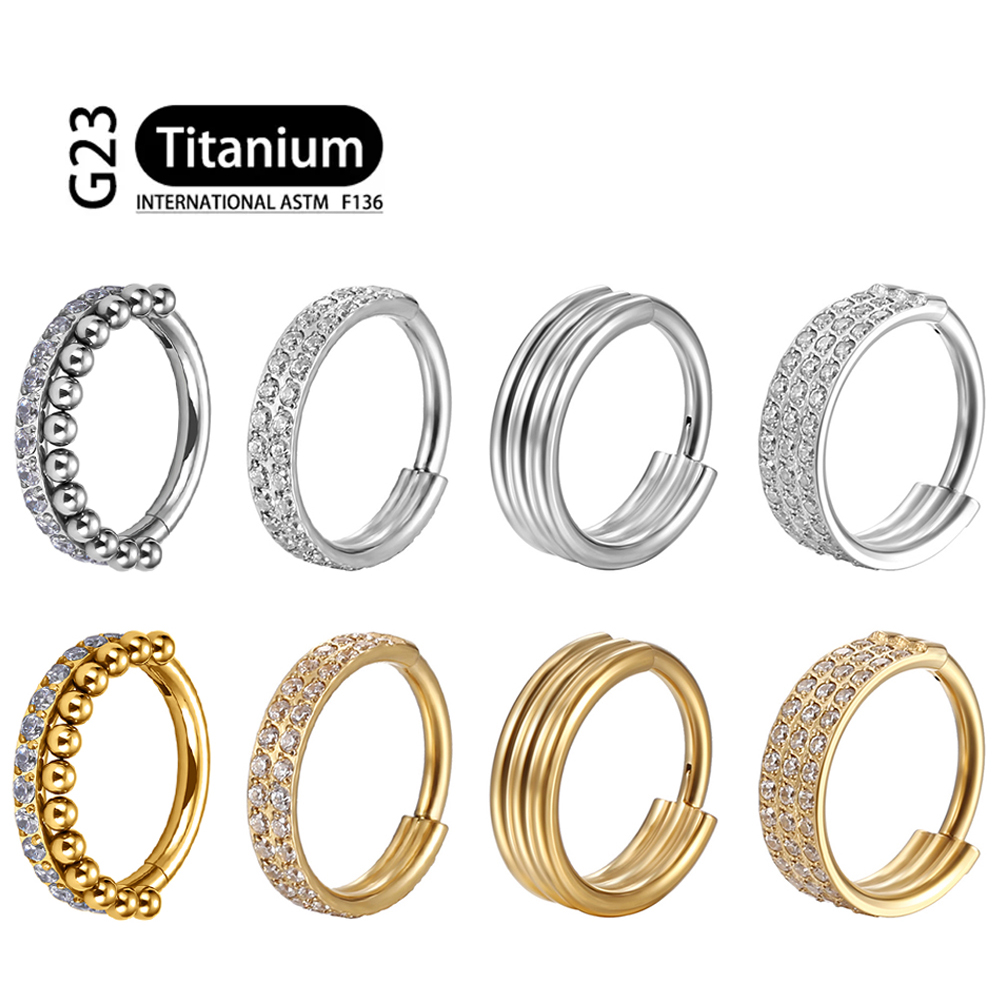 Piercing de titanio G23, doble capa, Triple pila, anillo de nariz de circón con bisagras, cartílago de hélice CZ, Clicker de tabique de cartílago pequeño