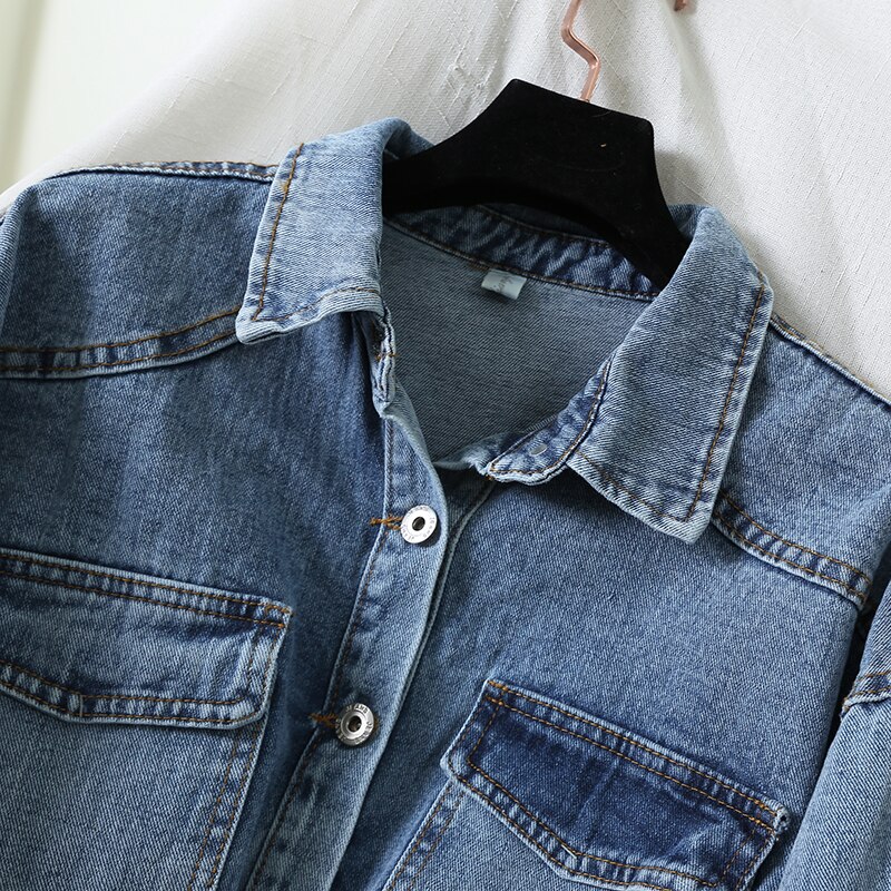 Koreanske kvinder overalls denim jumpsuit løs kvindelige højtaljede jeans lige bukser langærmede cowboy playsuit rompers jeans