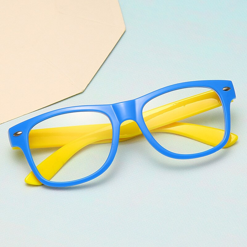 Montura de gafas con luz azul, gafas de bloqueo para niños, niños, niñas, cuadrado, lente clara de anteojos, montura de gafas ópticas UV400