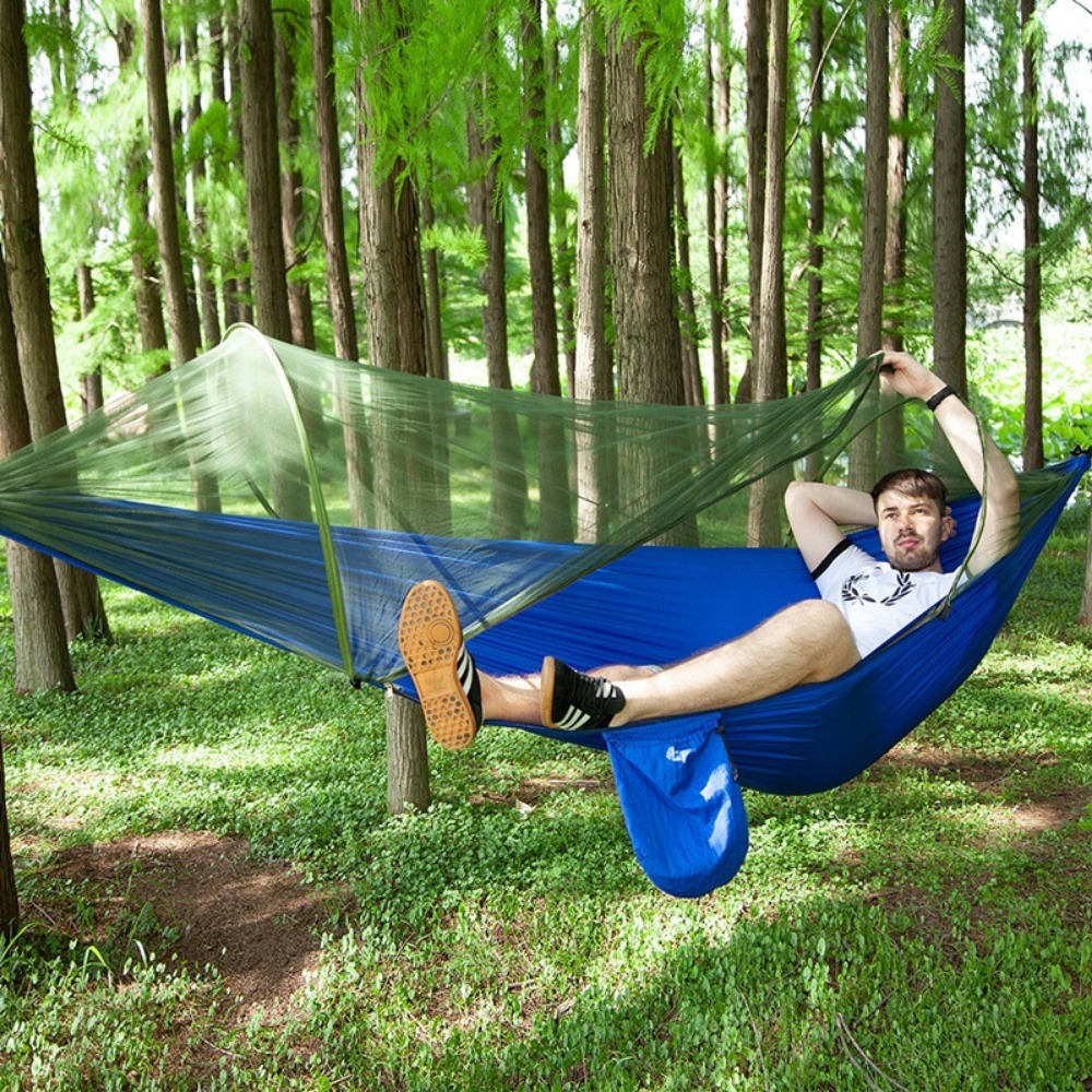 Hamaca para acampar con mosquitera, hamacas portátiles de paracaídas para exteriores, columpio, hamaca para dormir, material para acampar