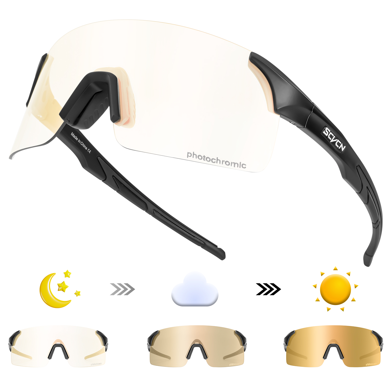 SCVCN Photochromic Cycling Sunglasses UV400 Cycling Glasses Sports Goggles Bicycle Eyewear Sunglasses Outdoor MTB Bike Glasses: Pink