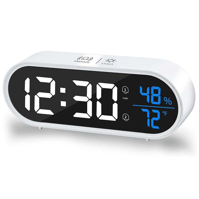 Digitale LED - wekker met houten design - Tijd / Temperatuur / Datum / Wekker - Geactiveerd door aanraking of geluid - met USB-kabel