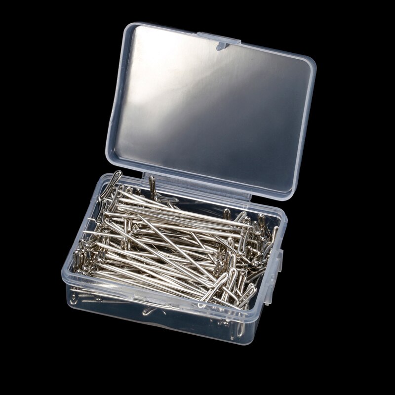 LMDZ-100 Uds. De alfileres en T para pelucas plateadas, 27-53mm de largo, herramientas de estilismo para exhibición de pelucas, modelado de macramé con caja: 100Pcs  51mm