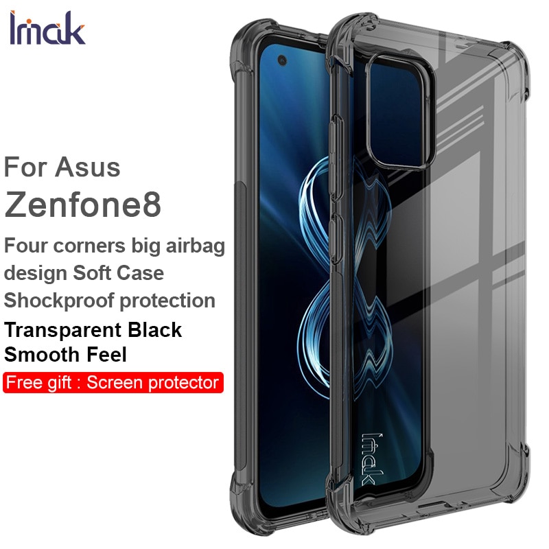 Voor Asus Zenfone 8 ZS590KS Case Imak Shockproof Conners Airbags Zachte Tpu Cover Case Voor Asus Zenfone 8 ZS590KS: Transparent Gray