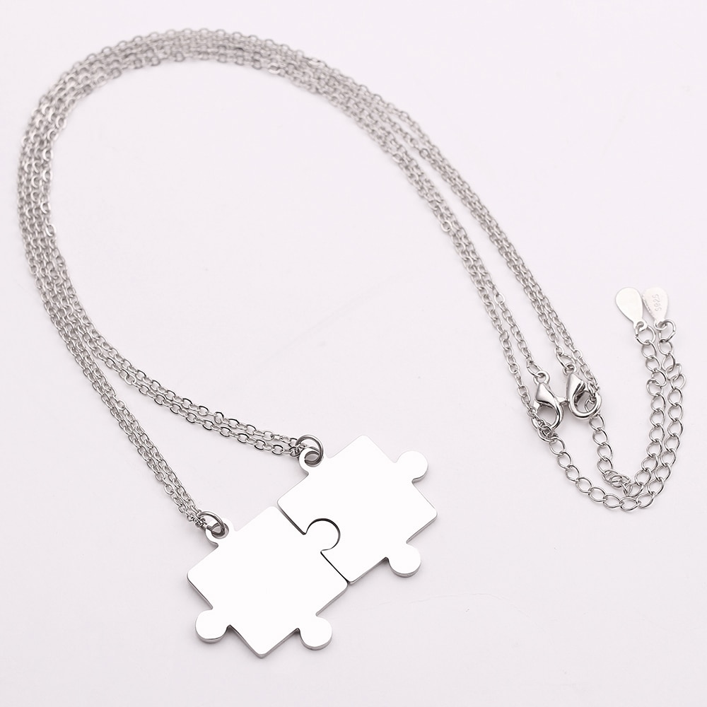 Couples Jigsaw Necklaces 2pcs/Set For Women Lover&#39;s Gold And Black Silver Color Puzzle Pendant Love Necklace Jewelry