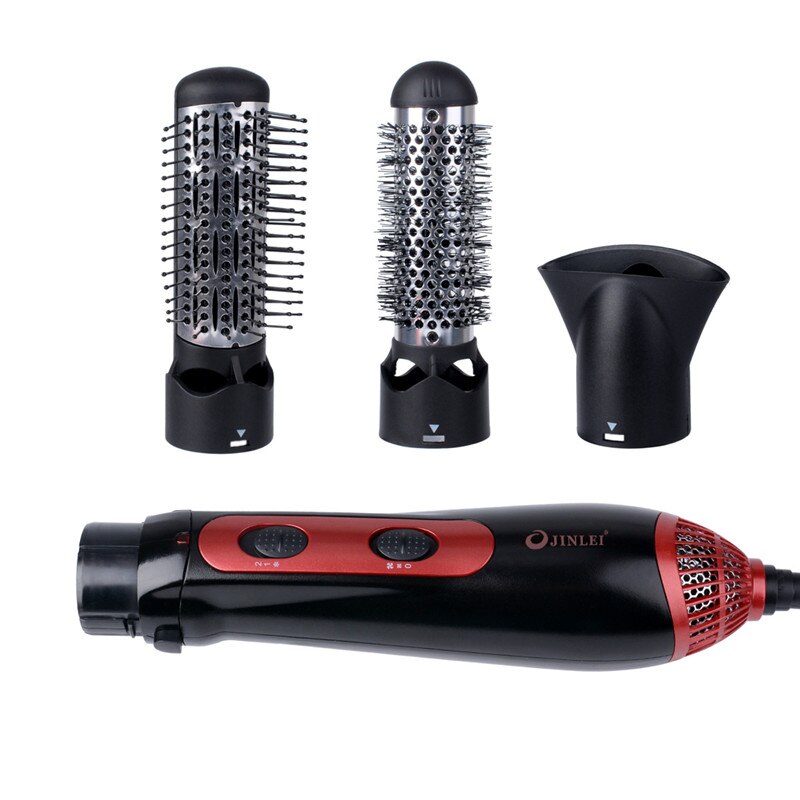 Rizador eléctrico de pelo 3 en 1, cepillo para rizar el pelo, concentrador, secador de pelo, cepillo multifuncional para brazo: Rojo