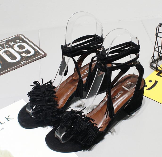 Tassel Sandals Block High Heels Gladiator Sandals Red Ladies Summer Shoes Woman Party Shoes Sandalias Zapatos Mujer: 3 / 6