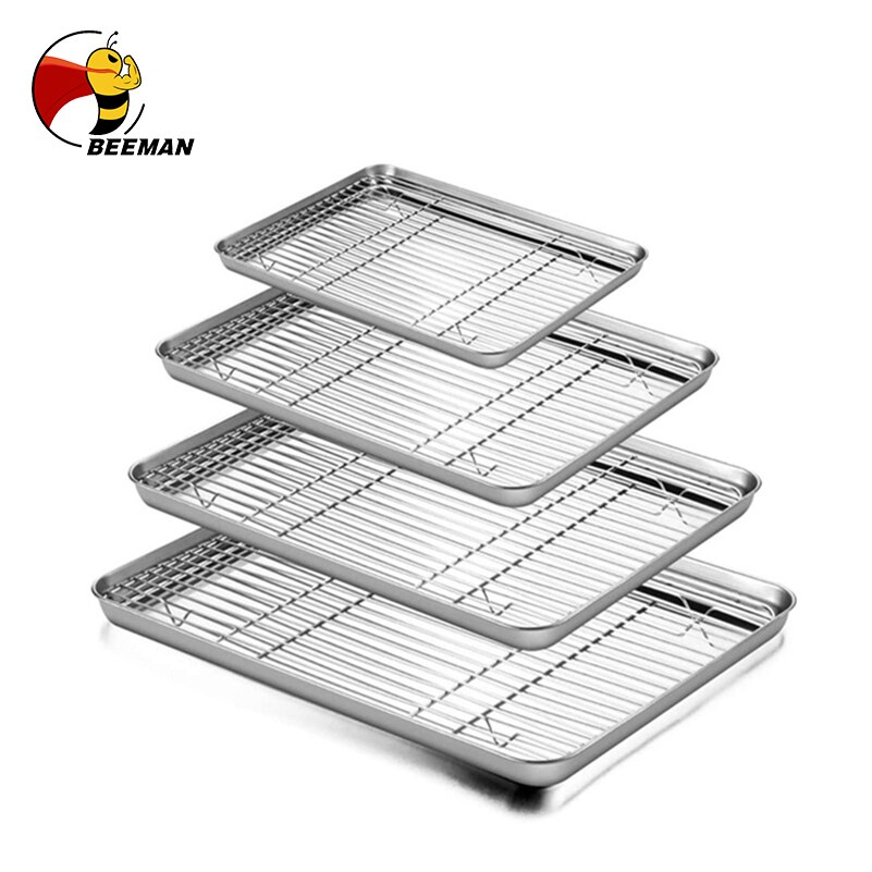 Stainless Steel Baking Tray with Removable Cooling Rack Set Non-stick Chips Basket Baking Dish Grill Mesh Kitchen Tool BBQ Tray
