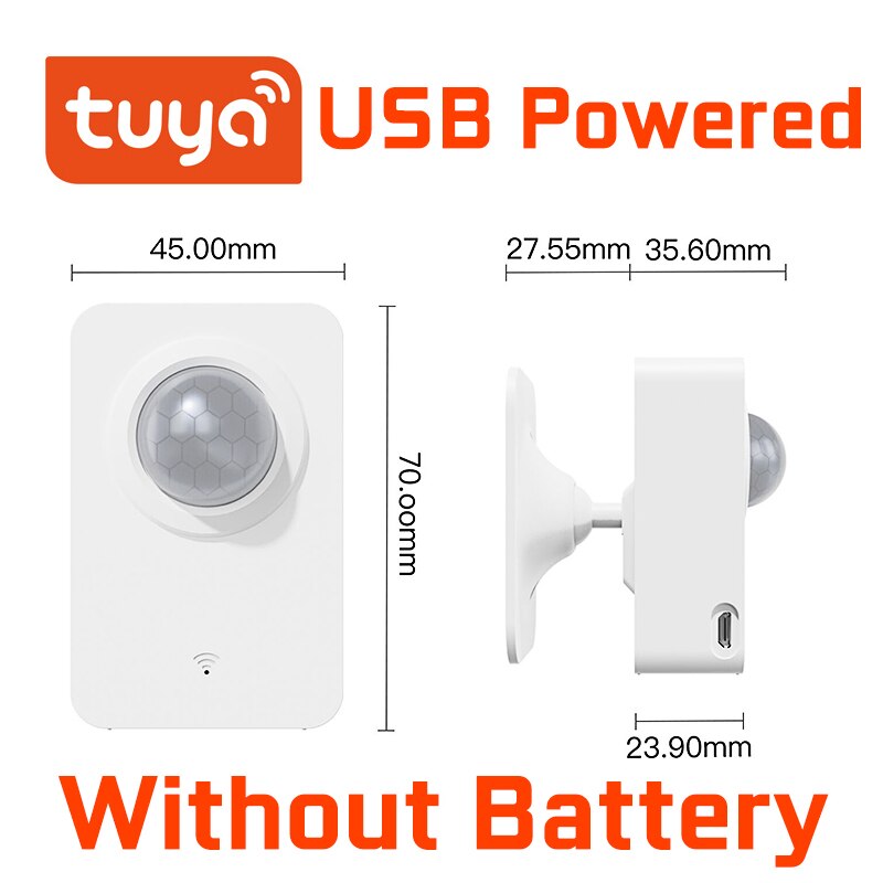 Tuya Mini WIFI PIR Motion Sensor built-in battery Hole-free installation Human Body Sensor Body Wireless Infrared Detector Tuya: PIR USB powered