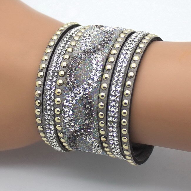 Bracelets en cuir faits à la main pour femmes, nouvelle , personnalité imprimée, ensemble de strass, breloques, bijoux!: SLPG726